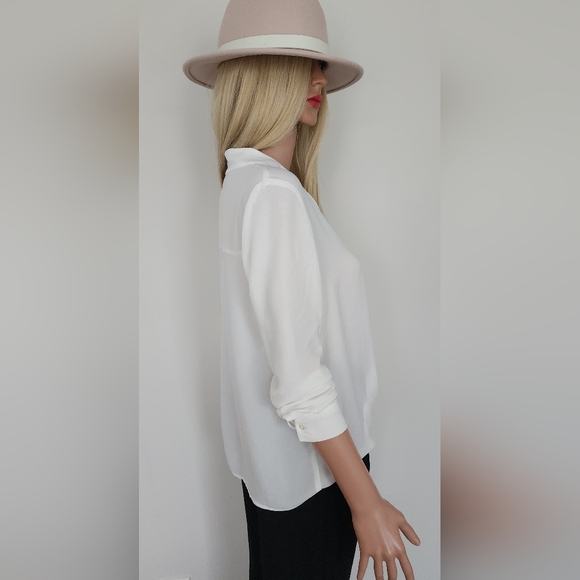 TOPSHOP BLOUSE CHIFFON SEMI SHEER FAUX WRAP LONG SLEEVE SHIRT US.2 - Picture 7 of 9
